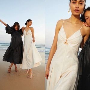 AJE Idyllic Strappy Sequin Midi Dress Ivory Size 8